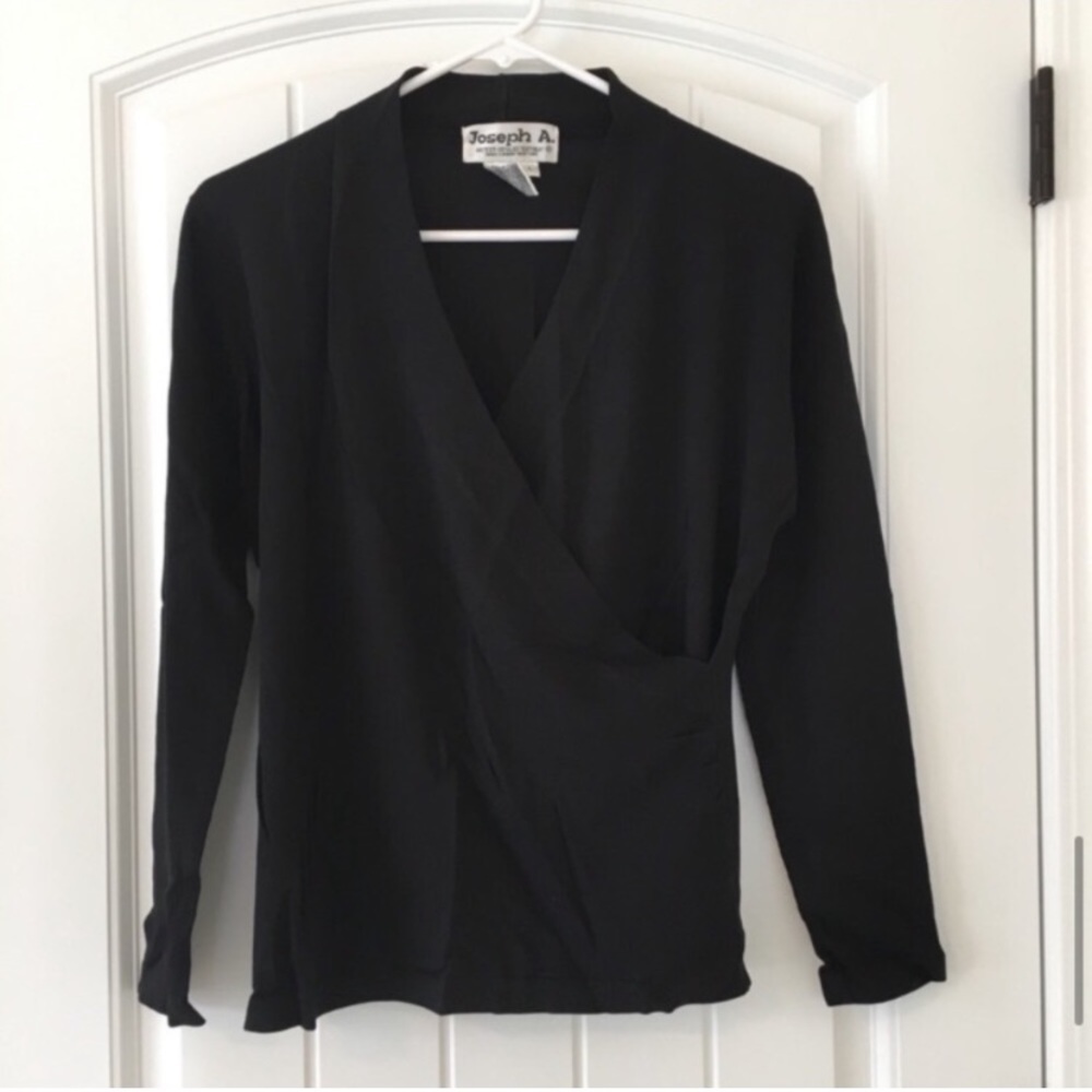 Joseph Allen Vintage Black Crossover Neckline long sleeve Top Size Large